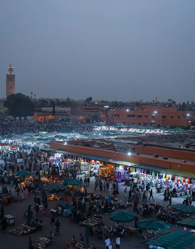 Jemaa el-Fna square in Marrakech at dusk