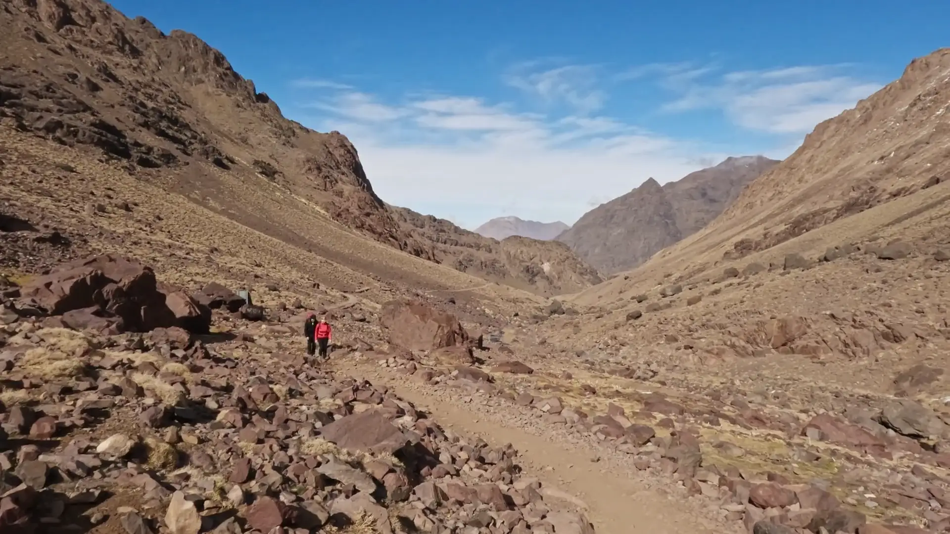 Walkers on a mountain trail in the High Atlas